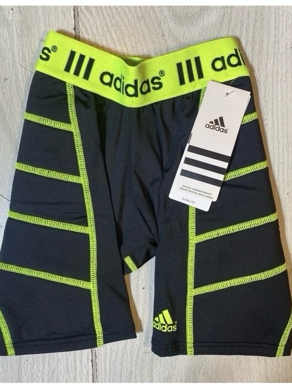 Adidas Girls Destiny Solid Slider Shorts Black Neon Green Youth XS NWT GBA1200